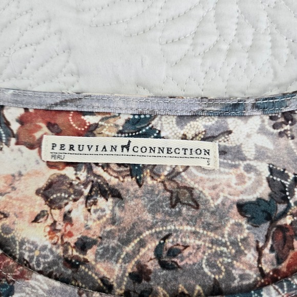 Peruvian Connection Floral Paisley Pima Cotton Long Sleeve Maxi Dress Grey Small - Picture 8 of 8
